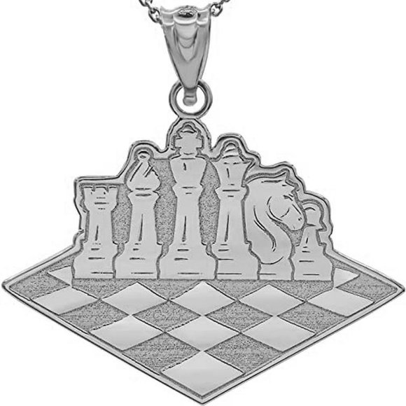 Personalized Engravable Name Silver Chess Board Game Pendant Necklace